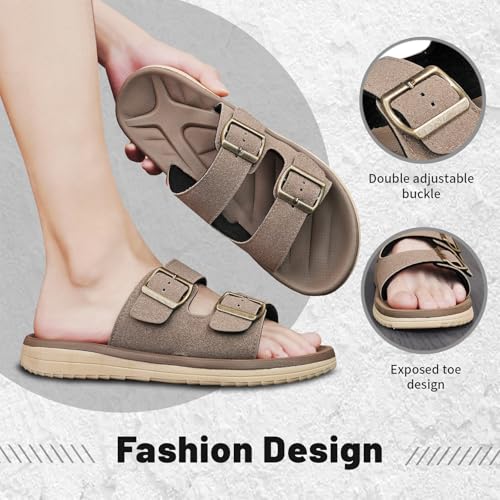 Image of Mens Sandals Arch Support Comfortable Beach Slides with Adjustable Buckle Straps Slippers for Men