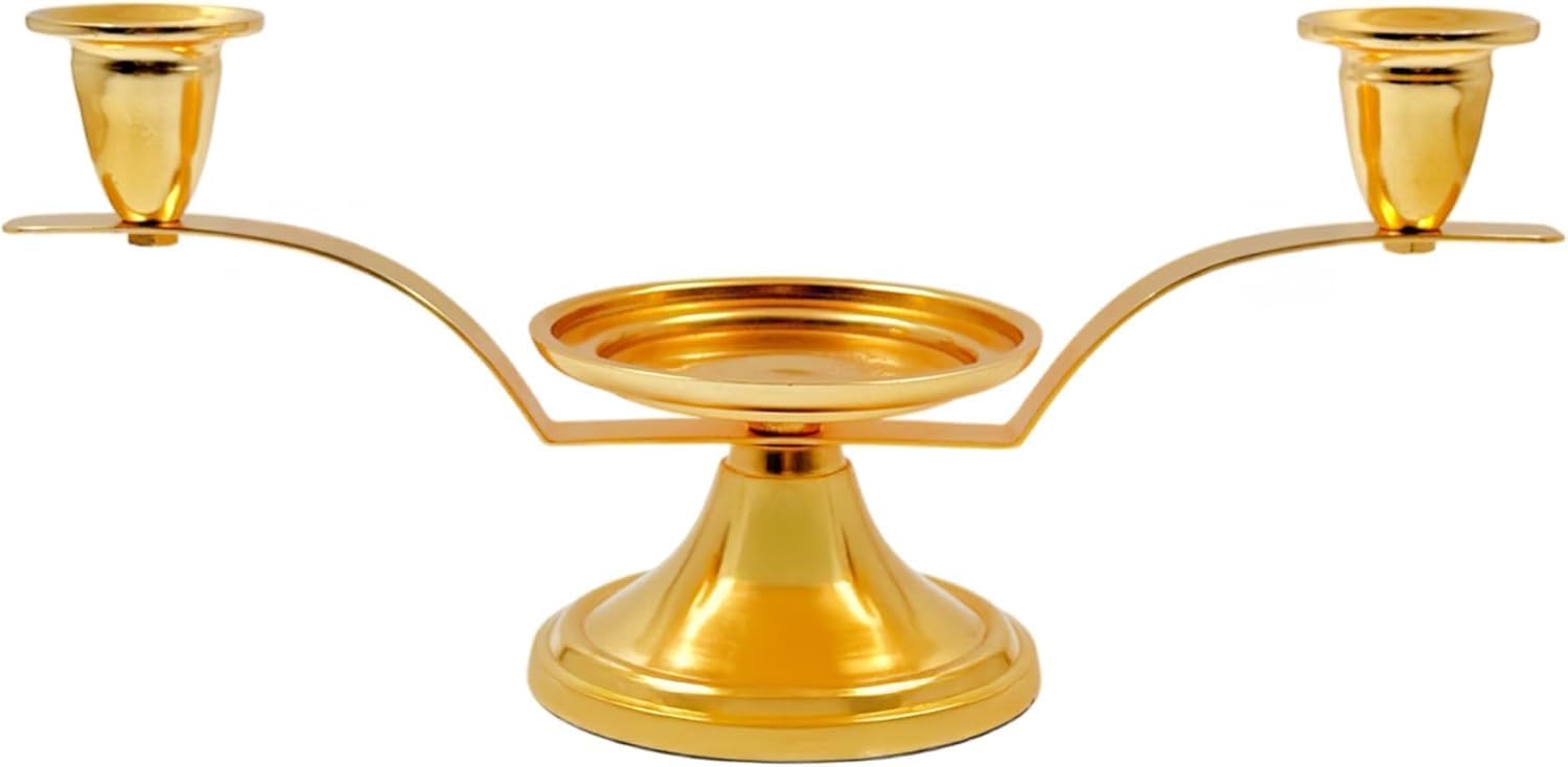 Hosley Gold Metal Unity Candle Holders Set for Wedding Ceremony, Includes 1 Pillar and 2 Taper Candles and one Metal Holder