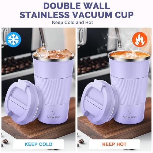Image of MOMSIV 17oz Travel Mug, Insulated Coffee Cup with Leakproof Lid, Travel Coffee Mug Vacuum Stainless Steel Double Walled Reusable Coffee Cup for Hot and Cold Water Coffee