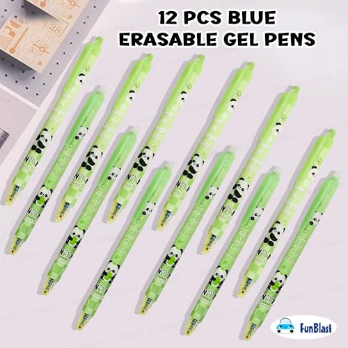 Image of FunBlast Cute Panda Erasable Gel Pens - 12 Pcs of Gel Pen with Magic Eraser, Kawaii Gel Pens, Lightweight Gel Pen with Comfortable Grip, Stationery for School & Office - Blue Ink