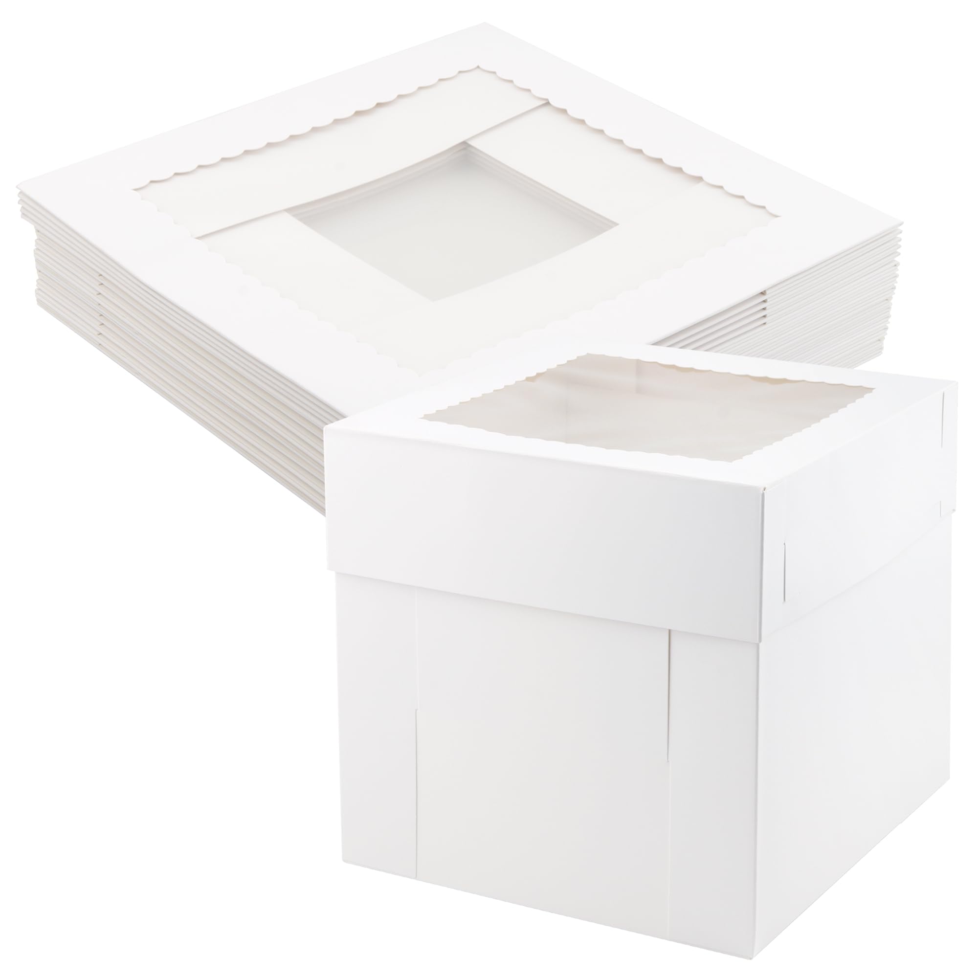 Confezione da 20 scatole per torte da 25,4 cm, con finestra trasparente, in cartone bianco, 400 g/m², per matrimoni, feste di compleanno