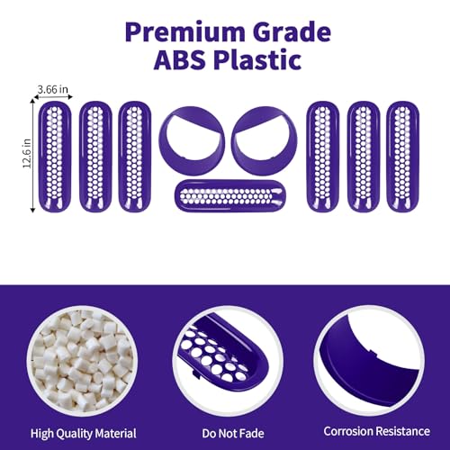 Image of Mesh Grille Grill Insert+Style Headlight Turn Light Cover Trim Fit for 2007-2018 Jeep Wrangler JK JKU(Purple)