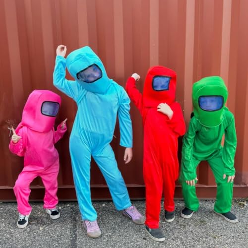 Image of WANNA PARTY WP Kids Amon Us Astronaut Costume Game Space Suit Red Blue Jumpsuit Halloween Backpack Cosplay Costumes For Boys Age 8-10 Years,Size L - Polyester