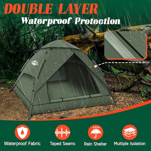 Purebox Pop Up Tents for Camping,2-3 Person Tent Easy Setup,Waterproof & Windproof Camping Tents, 60S Instant Double Layer Tent for Trekking, Family, Backpacking QBT64 の商品画像 4