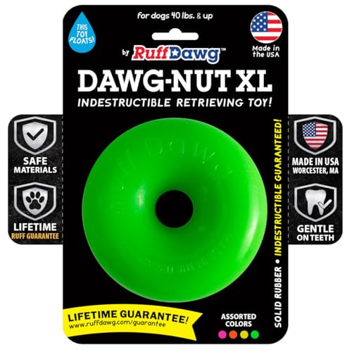 Ruff Dawg Dawg-Nut XL 4.5” Green – Heavy-Duty Solid Rubber Donut Dog Chew Toy for Dogs 40 lbs &...