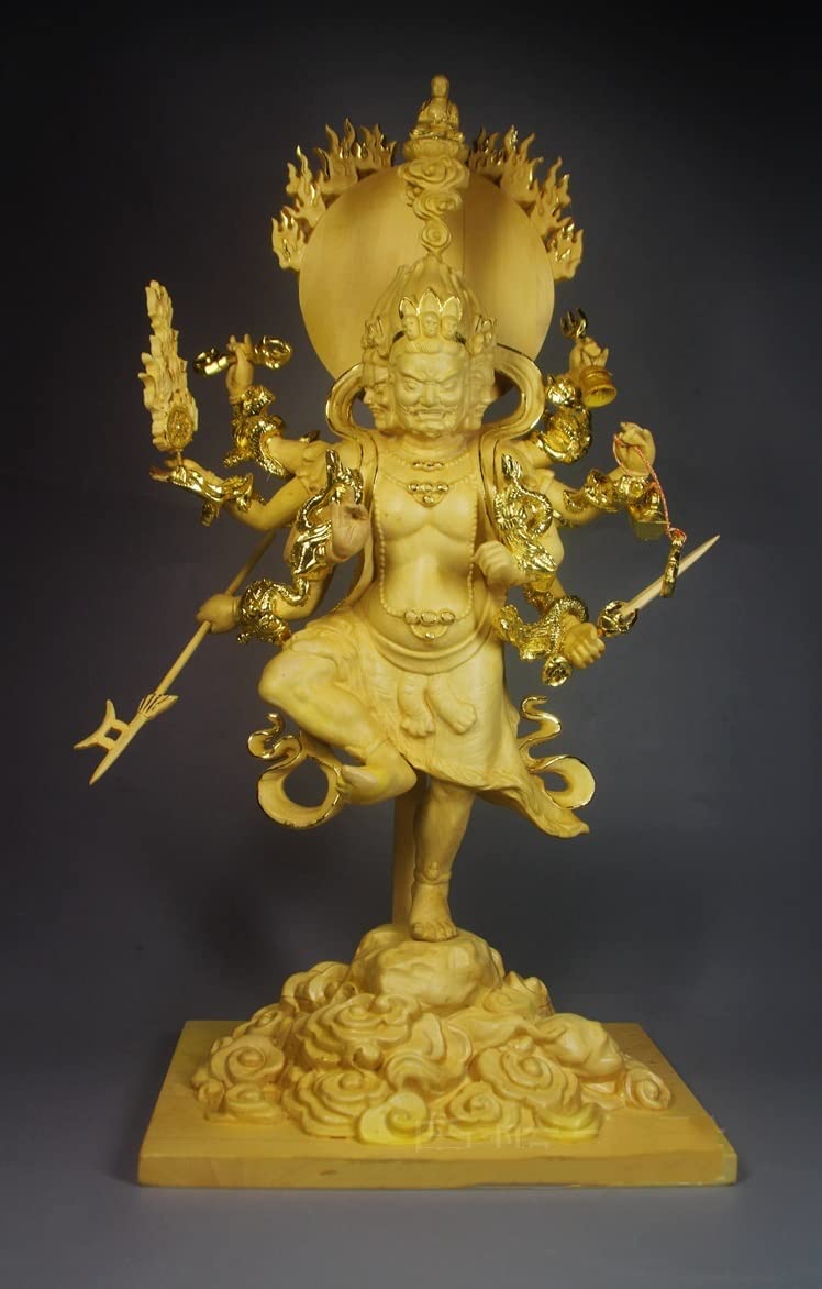 仏像 烏枢沙摩明王 柘植製高級木彫り 総高14cm＿密教（トイレ