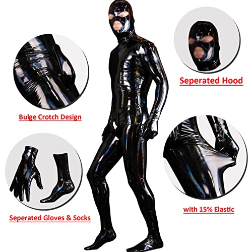 LESOYA Men's Shiny Wetlook PVC Leather Bodysuit Full Body Leotard Catsuit Zentai Suit Clubwear3