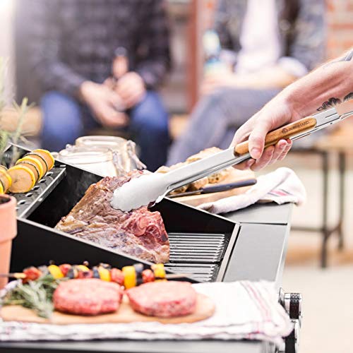 Barbecuetang 45cm, Roestvrij staal, Handvat gemaakt van acaciahout, Met ophangoog - Image 7