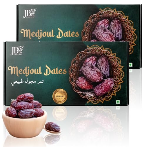 Image of JB&CO Premium Imported Medjool Dates | Jumbo fresh & Soft Khajoor | Medjul khajur | Naturally Sweet Arabian Dates | No Added Sugar, Healthy Dry Fruits Snack, Vegan, 1 kg pack (500g X 2)
