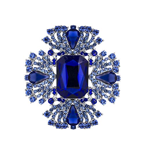 YOQUCOL Vintage Blue Austrian Crystal Rhinestone Brooch Pin Elegant Jewelry For Women Girls