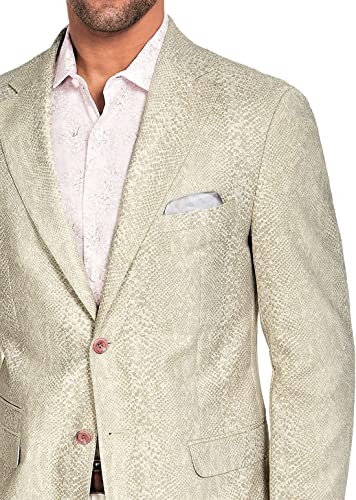 Tallia Mens Blazer Snake Print Notch Collar Overcoat Green XL2