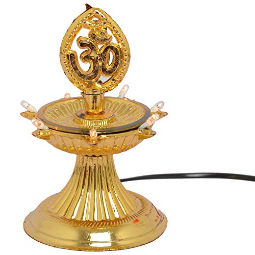 Maurya Electric Diya Lamp with OM (7R) - Gold Plastic