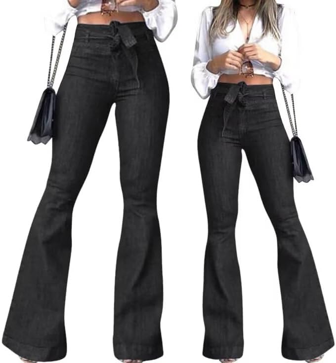 KDF High Waisted Flare Jeans for Women Bell Bottom Jeans with Belt for Women Stretch Wide Leg Jeans - Image 6