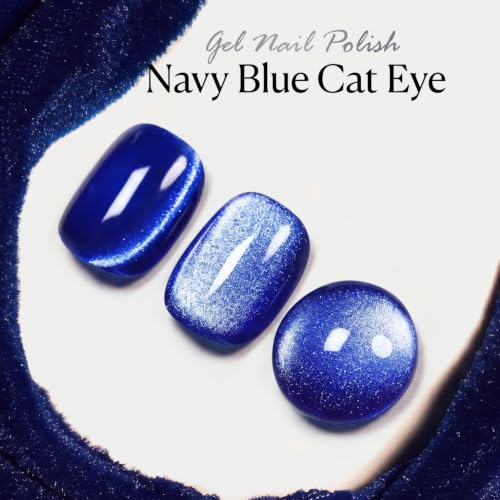 Image of AZUREBEAUTY 18ML Navy Blue Cat Eye Magnetic Gel Nail Polish | Blue Glitter Gel Polish Magnetic Shimmer Effect Soak Off UV French Nail Art Design Salon DIY Manicure Gift for Women
