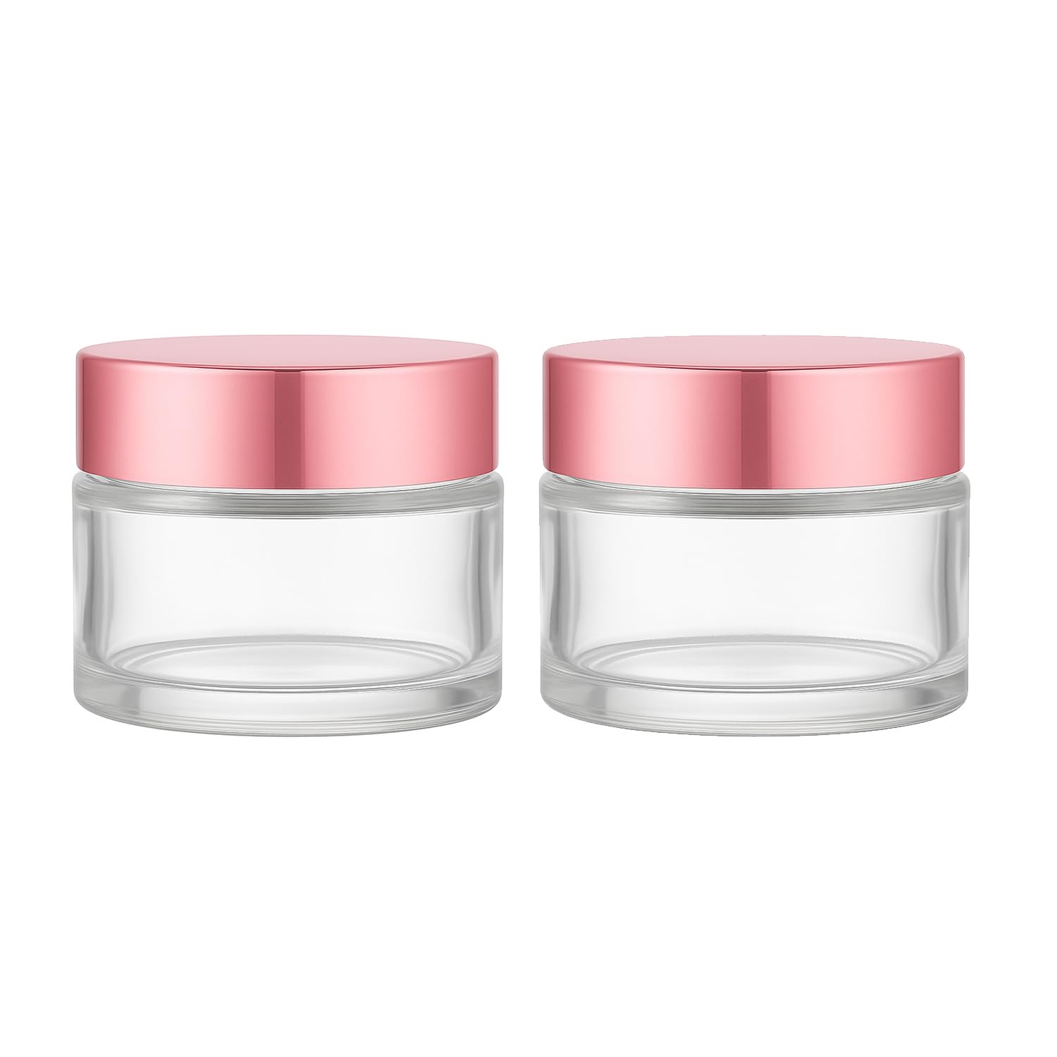 2 Packs 60g Clear Glass Cream Jar with Rose Gold Lids Refillable Cosmetic Container Transparent Glass Jars for