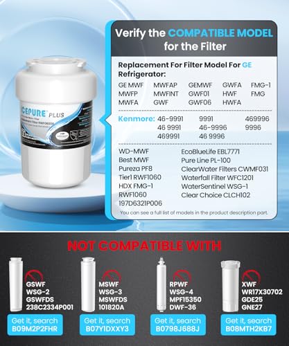 Image of ICEPURE PLUS RWF0600B NSF /ANSI 53 & 42 Certified Refrigerator Water Filter, Remove Lead, Replacement for GE MWF, MWFINT, MWFA, HDX FMG-1, Kenmore 46-9991, GSE25GSHECSS, WFC1201, PC75009, 2PACK