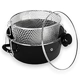 SEGURIDAD Y CONTROL: La tapa de vidrio templado con perilla resistente al calor permite visualizar la cocción sin destapar, reduce salpicaduras y conserva el calor, mejorando la seguridad durante el proceso de fritura