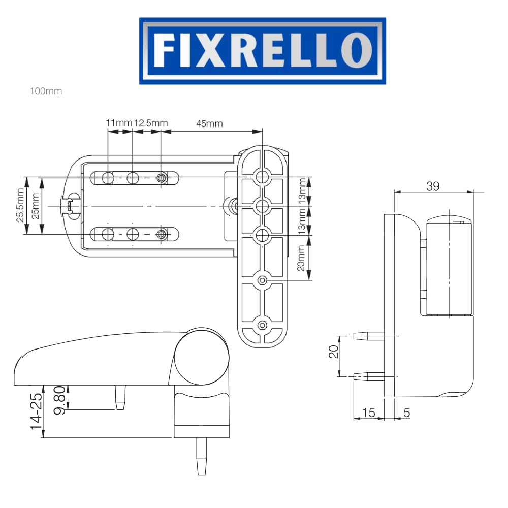 Bisagra tipo bandera Fixrello para puerta de PVC - Se adapta a puertas para diestros y zurdos - 4 casquillos variables y empacador opcional, incl. - Bisagra de puerta resistente de 100 mm (3,