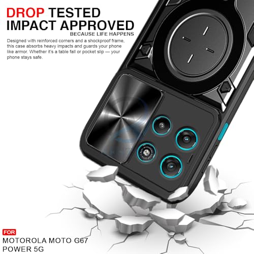 Image of AESTMO Armor Motorola Moto G67 Power / G57 Power 5G Bumper Back Case Cover | Ring Holder & CD Pattern Sliding Camera Shutter Cover | Back Case Cover for Motorola Moto G67 Power / G57 Power 5G (Black)