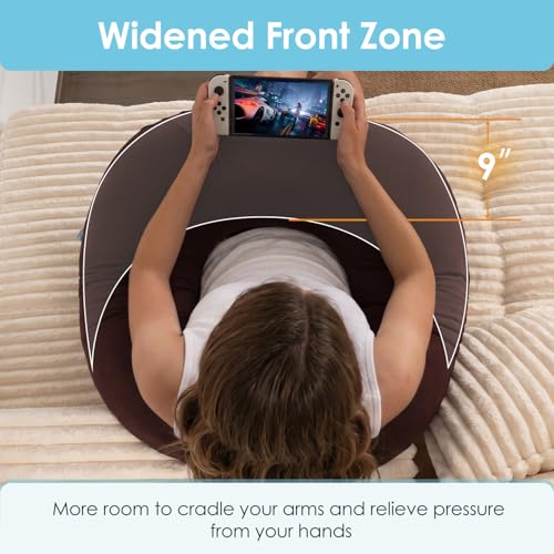 Image of QUEEN ROSE Reading Pillow for Gaming, Lap Desk Pillow for Sitting in Bed or Sofa, Compact Arm Support Pillow for Reading, Playing or Crocheting, Cooling Coffee