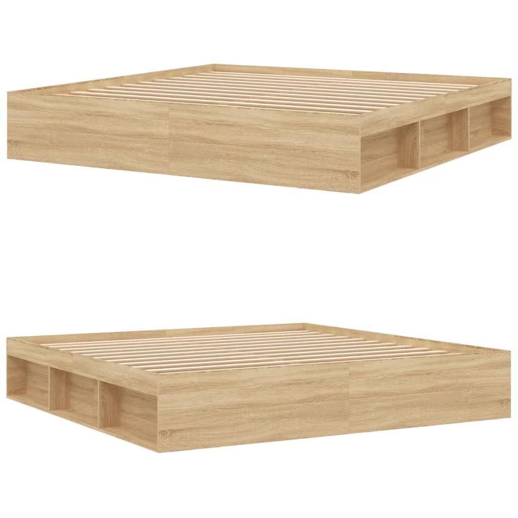 Gecheer Struttura Letto,Giroletto,Matrimoniale,Moderno,in Legno Multistrato,Rovere Sonoma,con Senza Testiera,con Porta Libri,200x200 cm,Letto con Doghe, Letto,Matrimoniale Moderno,200x200 cm