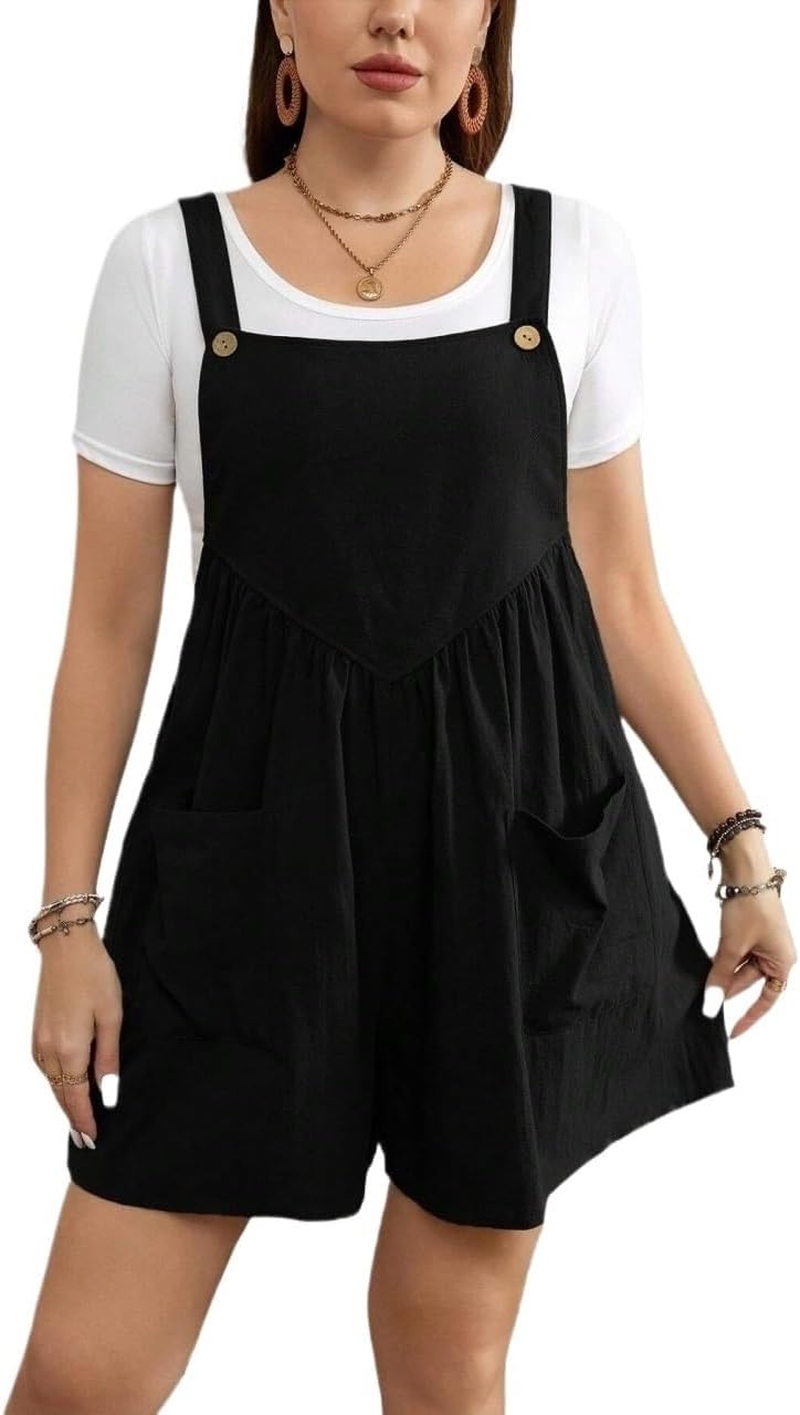Rompers for Women Summer 2026 Plus Size Summer Pleated Romper With Double Pockets