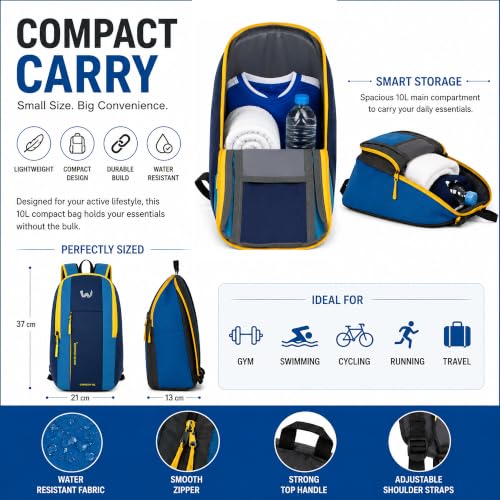 Image of White Feather Dinky Compact Backpack | 10L Lightweight Water Resistant Daypack for Gym Cycling Running Travel Daily Use | Small Casual Backpack for Men Women (Navy Blue Blue)