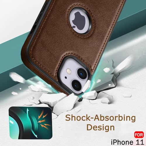 Image of Leather Case for Apple iPhone 11 Premium Protective Stylish Slim Cover with Shockproof Raised Edges Brown