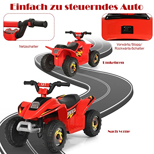 GOPLUS 6V Elektro Kindquad ATV mit Vor- und Rückwärtsschalter, Miniquad Kinderauto, Elektrofahrzeug aus PP + Stahl, Elektro Motorrad für Kinder ab 3 Jahre bis zu 30kg tragbar, 73x40x44,5cm (Rot) – Bild 4