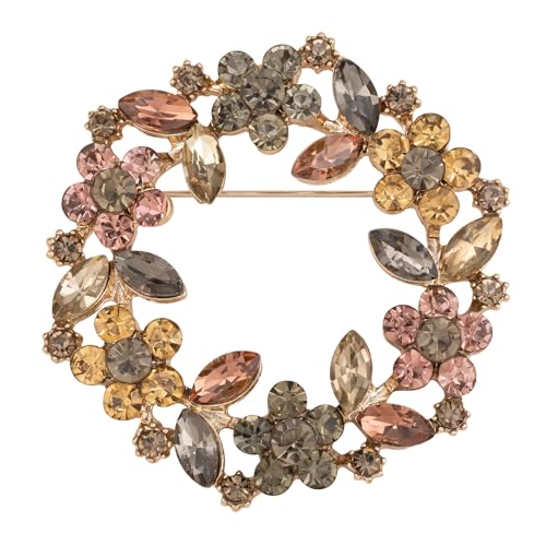 Image of Womens Wreath Flower Brooch Pin Crystal Brooch for Women