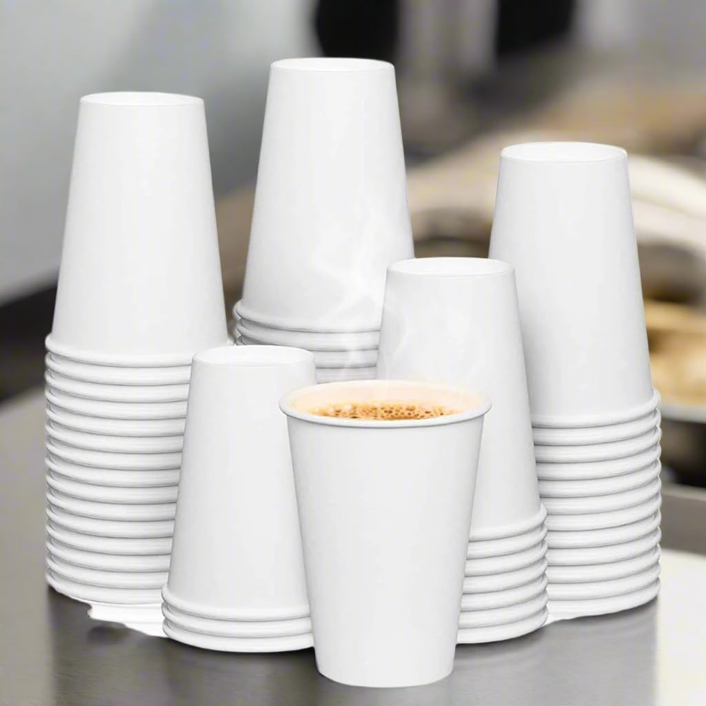 200 X 12oz Single Wall White Paper Cups for Hot & Cold Drinks Premium Disposable Coffee/Tea Paper Cups Perfect for Your Home, Café, Work, Parties or Outdoors (200, 12oz)