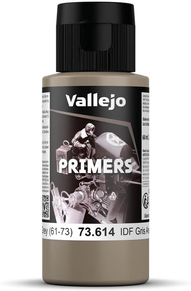Vallejo - Surface Primer Color | IDF Israeli Sand Grey (61-73) 60 ml. (2.02 fl.oz.) | Matte Finish and Fast Drying | Perfect for Airbrushing and Great Adhesion to Figurines and Scale Models