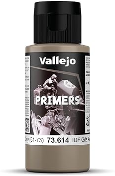 Vallejo - Surface Primer Color | IDF Israeli Sand Grey 61-73 60 ml. 2.02 fl.oz. | Matte Finish and Fast Drying | Perfect for Airbrushing and Great Adhesion to Figurines and Scale Models