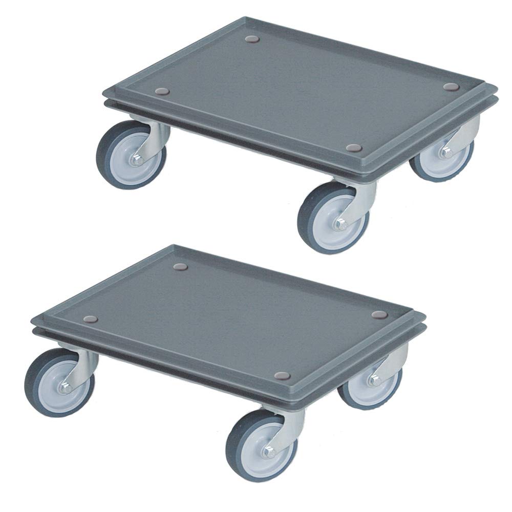 2 kółka transportowe do pojemnika 400 x 300 mm, szare, 4 kółka skrętne, szare gumowe kółka
