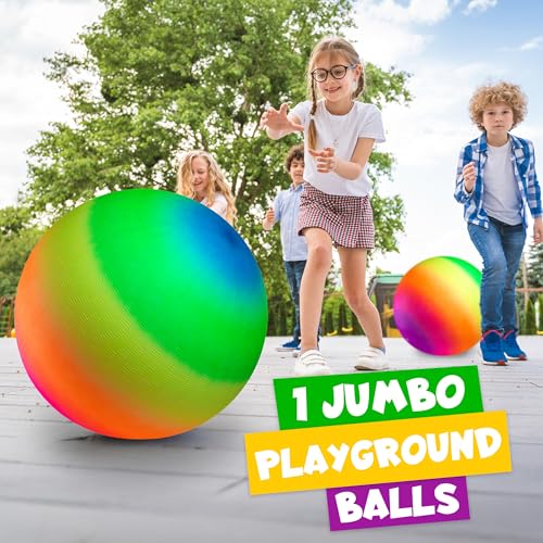 Bedwina 18 Inch Rainbow Playground Ball for Kids (Pack of 1) Jumbo Size Rainbow Inflatable Big Bouncy Kickball for Park, Giant Balls for Indoor and Outdoor Games with Hand Pump