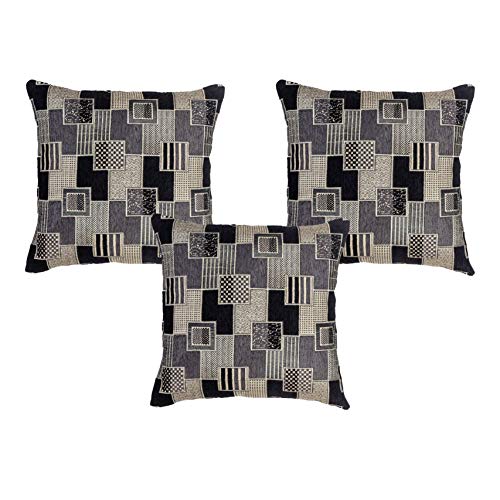 Image of ANAIA Box Texture Polyester Cushion Cover, 16x16 Inch, Grey & Black (Set of 3)