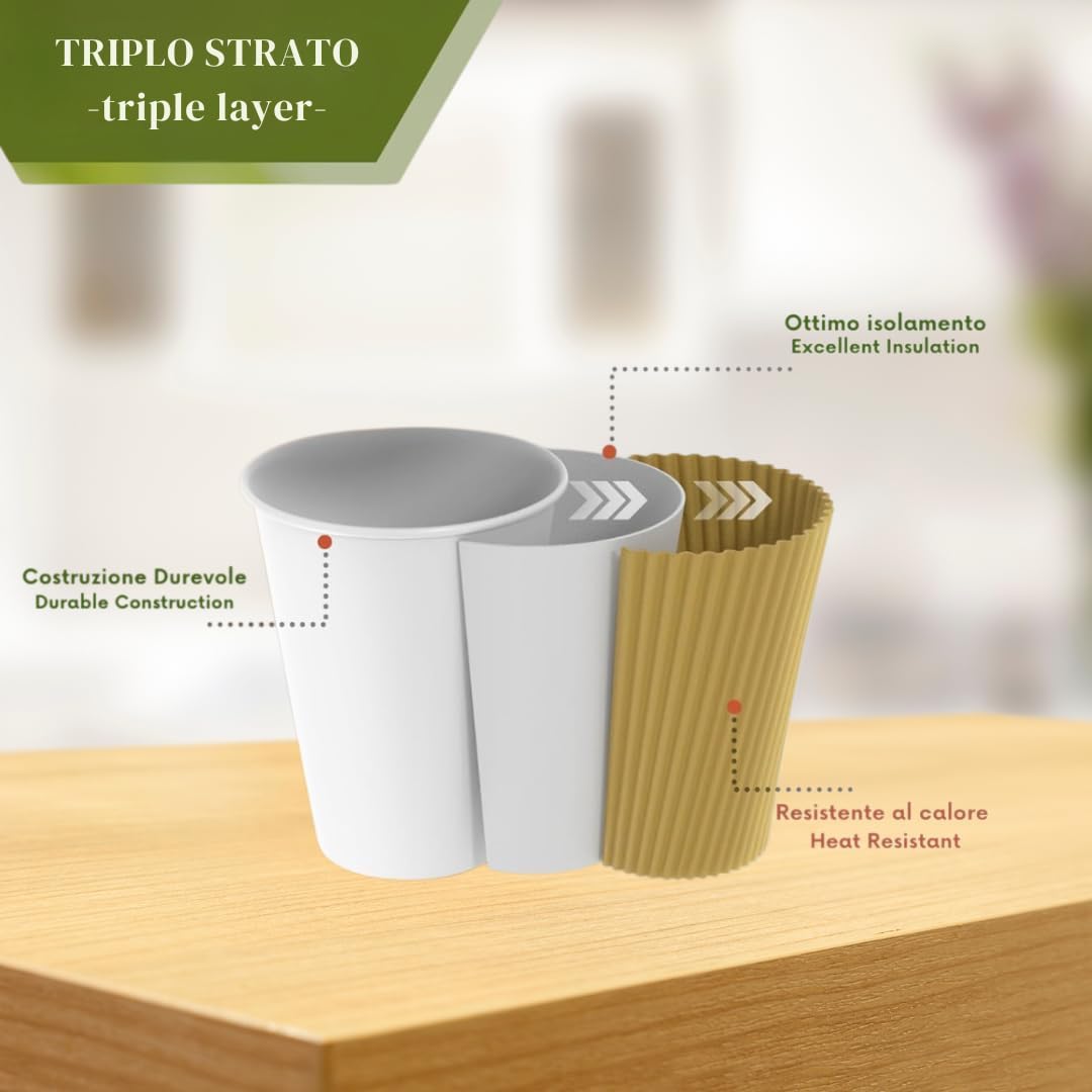 ECOVELO' Bicchieri Ripple Cup Carta monouso Triplo Strato doppia Parete isolante Havana Beige – riciclabili PE bevande da asporto Caffè, Tè, Cappuccino, Cocktail, Birra, vino 350 ml/12 oz 500 pezzi