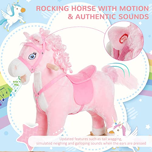 Qaba Kids Ride On Rocking Horse Toddler Plush Toy With Realistic Sounds And Swinging Tail For 3 Years Old Children #TOP4