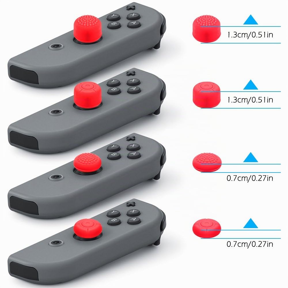 SENHAI Funda Aplicabilidad con Nintendo Switch Joy-con mandos con agarres de protección, 2 Pares de Funda de Silicona para joysticks con 16 Palos, Color Negro, Azul y Rojo