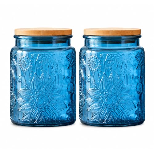 ANSQU 2 Pack Blue Glass Canisters with Lids...