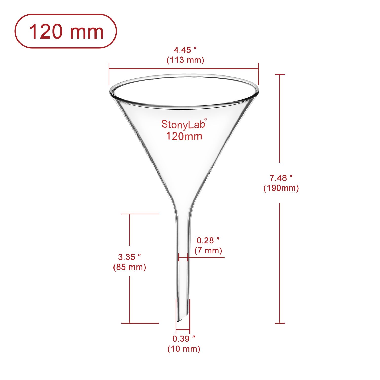 stonylab Entonnoir en Verre, Lot de 2 Entonnoirs à Filtre en Verre Borosilicaté à Paroi Épaisse à Col Court, Matériel de Laboratoire, Diamètre 120 mm