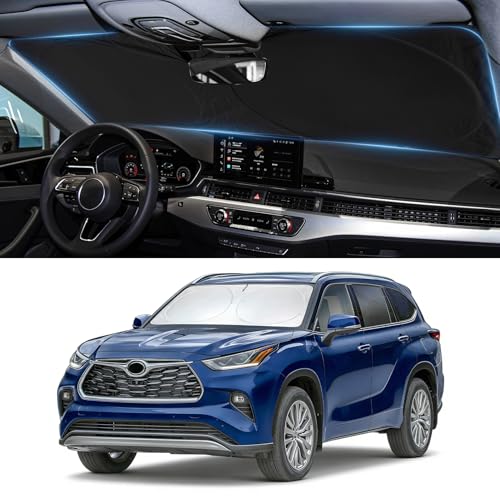 BOODANCARS Sun Shade for Toyota Highlander Accessories Windshield Sunshade fit Highlander L LE XLE 2014-2019 Front Window Cover Shield Car Sun Visor Screen Protector Block UV Ray Heat