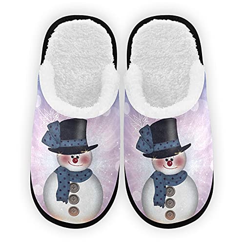 VIGTRO Women's Fuzzy Slippers Merry Christmas Anti-Skid Indoor Slippers Cute Snowman Snowflake Design Soft Coral Fleece Slippers Cozy Memory Foam Slippers