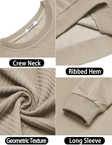 COOFANDY Mens Long Sleeve Sweatshirts Casual Crew Neck Geometric Texture Lightweight Pullover Shirts Solid Basic Tops