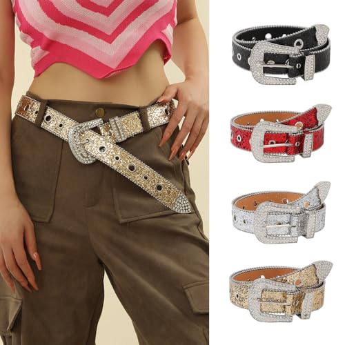 Rhinestones Studded Buckle Belt For Women Elegant Sequined Belt All Matching Western Shimmering Belt For Jeans Pants2