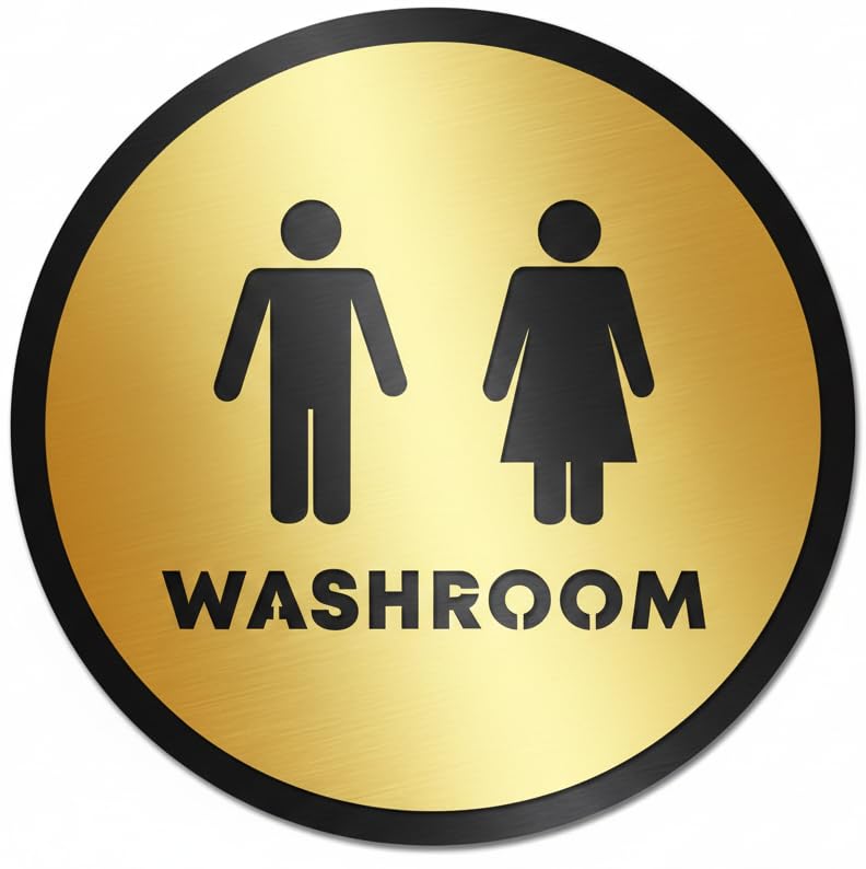 Image of Premium Brush Steel Gold Finish Acrylic Washroom Door Sign Easy to Mount Self-Adhesive Tape Signage for Hotel Office Resort Society Corporate Business Hospital