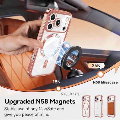 Image of Misscase for iPhone 17 Pro Case with Privacy Screen Protector, Built-in Lens Protector, Compatible with MagSafe, Anti-Yellowing Shockproof TPU, Bling Glitter Electroplated Cover 6.3 inch Pink