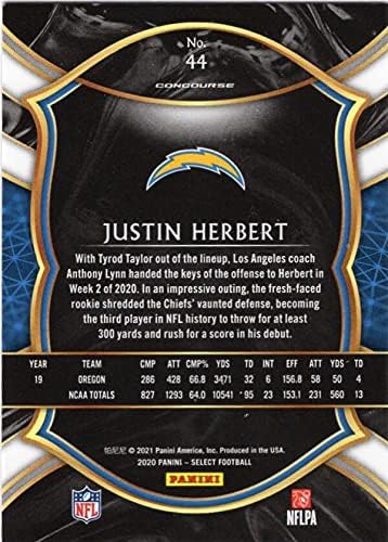 2020 PANINI SELECT #44 JUSTIN HERBERT CONCOURSE LA CHARGERS FOOTBALL NFL