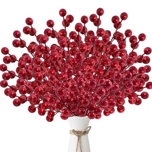 Morofme 40 Stück Künstliche Beerenzweige Rote Beeren Deko Weihnachten 21cm Stechpalmenbeeren Weihnachtsbeeren für Kranz Bastelarbeit Weihnachtsbaum Zuhause Geschenk Dekoration
