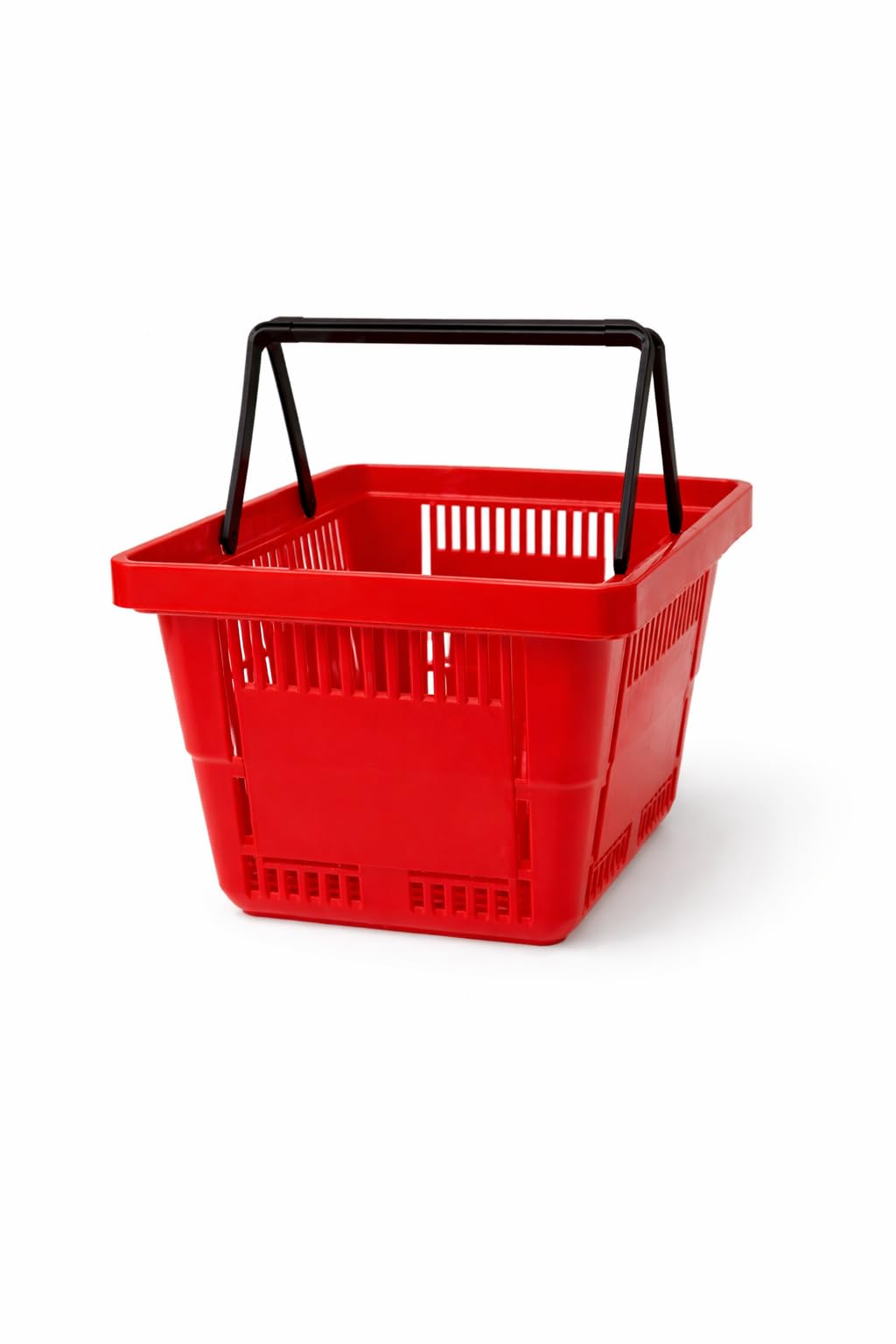 28L Heavy Duty Retail Shopping Basket with Foldable Handles – Stackable HDPE Plastic Supermarket Store Basket (Pack of 1) (Red)